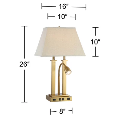 Possini Euro Design Possini Euro Deacon Brass Gooseneck Lamps With USB Port And Outlet Set Of 2 - Image 8