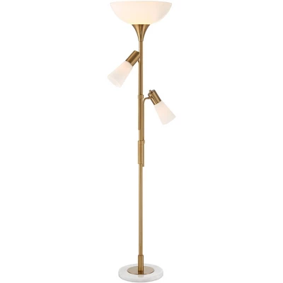 Possini Euro Design Modern Torchiere Floor Lamp With Side Lights 71" Tall Warm Gold Frosted Glass Shade For Living Room House - Image 8