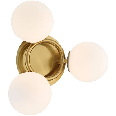Possini Euro Design Modern Ceiling Light Flush Mount Fixture Brass 18" Wide 3-Light Frosted White Glass Globes Bedroom Living Room - Image 5