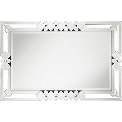 Possini Euro Design Clafia Rectangular Vanity Wall Mirror Modern Beveled Edge Clear Diamond Mirrored Frame 26" Wide For Bathroom Bedroom Living Room - Image 3