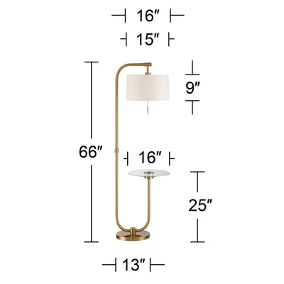 Possini Euro Design Volta Modern Floor Lamp With Tray Table 66" Tall Brass USB Charging Port White Drum Shade For Living Room Bedroom Office House - Image 8