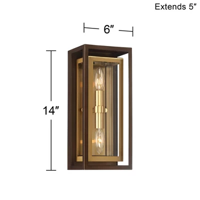 Possini Euro Design Modern Mid Century Outdoor Wall Light Fixture Oil Rubbed Bronze Brass 14" Double Box Glass For Exterior Barn Deck House Porch Yard - Image 6
