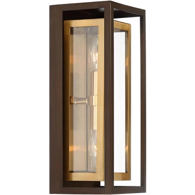 Possini Euro Design Modern Mid Century Outdoor Wall Light Fixture Oil Rubbed Bronze Brass 14" Double Box Glass For Exterior Barn Deck House Porch Yard - Image 4