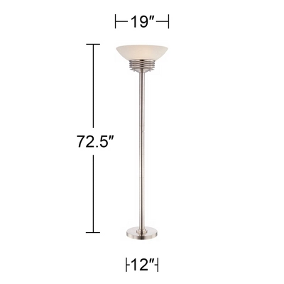 Possini Euro Design Light Blaster Art Deco Torchiere Floor Lamp 72 1/2" Tall Brushed Nickel LED Frosted Glass Bowl Shade For Living Room Bedroom House - Image 5