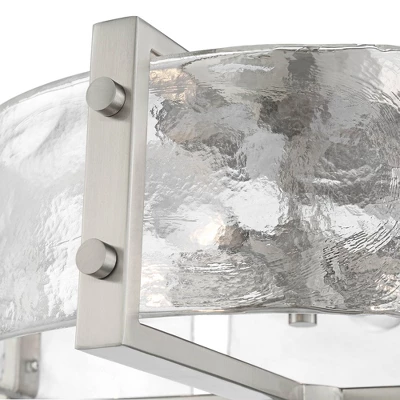 Possini Euro Design Prane Modern Industrial Ceiling Light Semi Flush Mount Fixture 17" Wide Brushed Nickel 4-Light Warped Glass For Bedroom Kitchen - Image 2