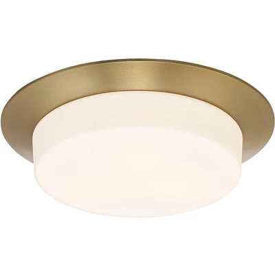 Possini Euro Design Melber Modern Ceiling Light Flush Mount Fixture 14" Wide Warm Brass Gold 3-Light Opal White Glass Shade For Bedroom Living Room - Image 4