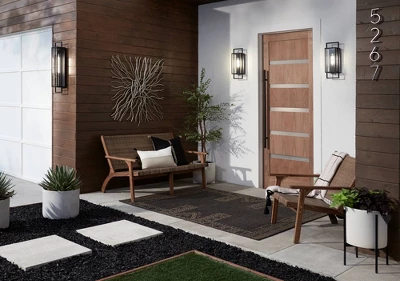 Possini Euro Design Jericho Modern Outdoor Wall Light Fixture Textured Black Metal 19" Clear Glass Panel For Post Exterior Barn Deck House Porch Yard - Image 8