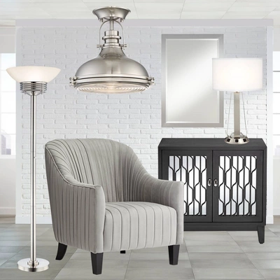 Possini Euro Design Light Blaster Art Deco Torchiere Floor Lamp 72 1/2" Tall Brushed Nickel LED Frosted Glass Bowl Shade For Living Room Bedroom House - Image 8