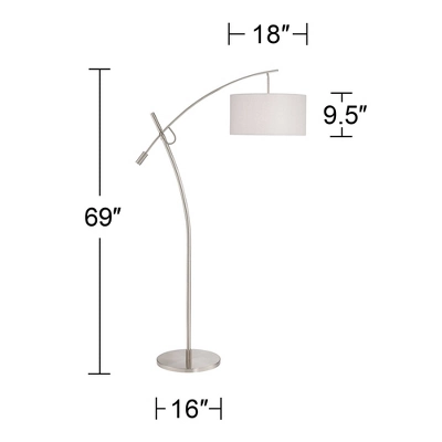 Possini Euro Design Modern Arc Floor Lamp 69" Tall Brushed Steel Adjustable Boom Off White Linen Drum Shade For Living Room Reading Office - Image 5