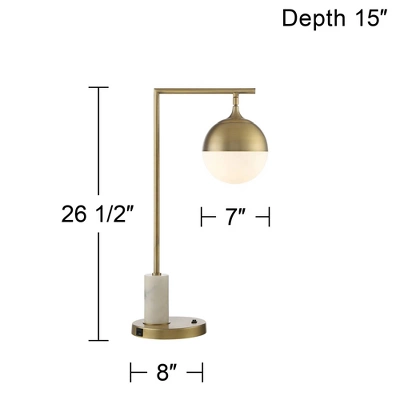 Possini Euro Design Luna Mid Century Desk Table Lamp 26 1/2" High Brass Metal With USB Charging Port Opal Glass Shade For Bedroom Living Room Bedside - Image 6