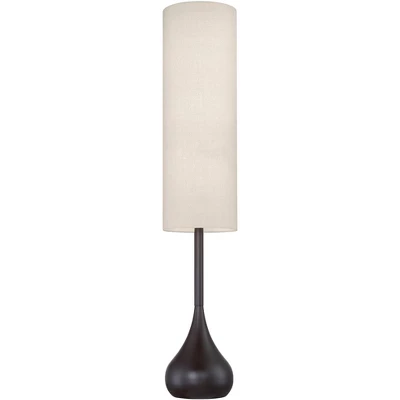 Possini Euro Design Mid Century Modern Floor Lamp 62" Tall Bronze Metal Droplet Off White Cream Cylinder Shade For Living Room Reading - Image 3