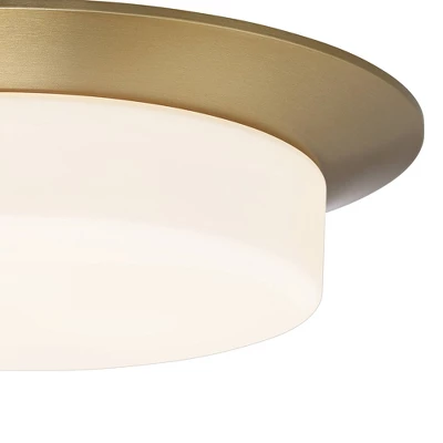 Possini Euro Design Melber Modern Ceiling Light Flush Mount Fixture 14" Wide Warm Brass Gold 3-Light Opal White Glass Shade For Bedroom Living Room - Image 2