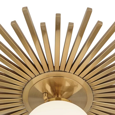 Possini Euro Design Hazel Modern Ceiling Light Semi Flush Mount Fixture 24" Wide Warm Brass White Globe Shade For Bedroom Kitchen Living Room Hallway - Image 3