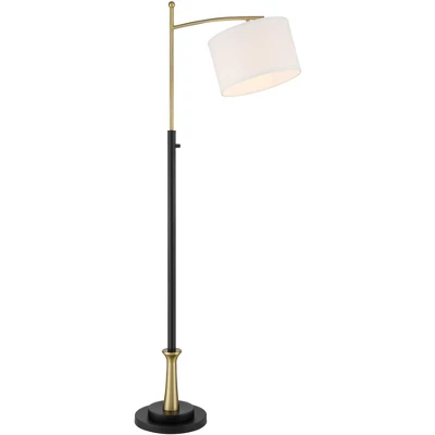 Possini Euro Design Modern Downbridge Floor Lamp 64" Tall Black Brass Metal Linen Drum Shade For Living Room Reading Bedroom Home - Image 7