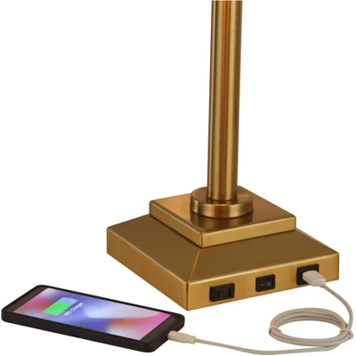 Possini Euro Design Camber Workstation Warm Gold Swing Arm Desk Lamp With Outlet And USB Port - Image 2