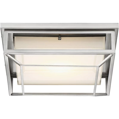 Possini Euro Design Radcliffe Modern Flush Mount Outdoor Ceiling Light Matte Nickel LED 4" Frosted Bonded Glass Damp Rated For Post Exterior Barn Deck - Image 3