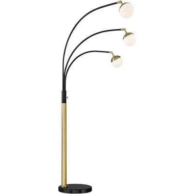 Possini Euro Design Rayne Modern Arc Floor Lamp 72" Tall Gold Black 3 Light LED Adjustable Arm Frosted Glass Globe Shade For Living Room Reading Home - Image 7