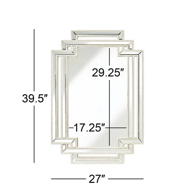 Possini Euro Design Erte Rectangular Vanity Wall Mirror Modern Beveled Silver Leaf Beaded Openwork Frame 27" Wide For Bathroom Bedroom Living Room - Image 5