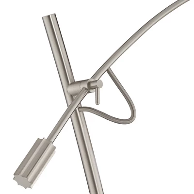 Possini Euro Design Modern Arc Floor Lamp 69" Tall Brushed Steel Adjustable Boom Off White Linen Drum Shade For Living Room Reading Office - Image 2