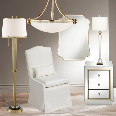 Possini Euro Design Palisade Modern Floor Lamp 64" Tall Satin Brass Metal Trimmed Fabric Tapered Drum Shade For Living Room Bedroom Office House Home - Image 8