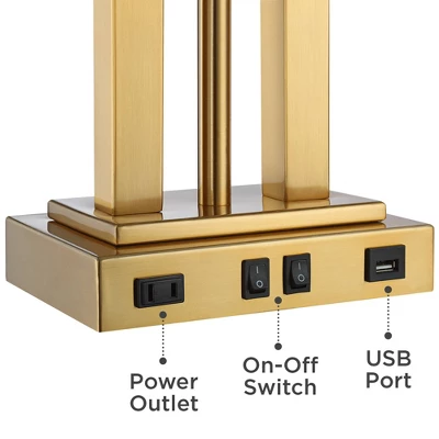 Possini Euro Design Possini Euro Deacon Brass Gooseneck Lamps With USB Port And Outlet Set Of 2 - Image 4