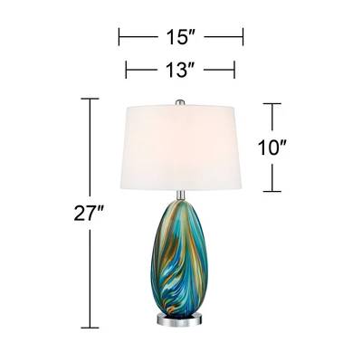 Possini Euro Design Pablo 27" Tall Modern Table Lamp Table Top Dimmer Blue Art Glass Single Living Room Bedroom Bedside Nightstand House White Shade - Image 8