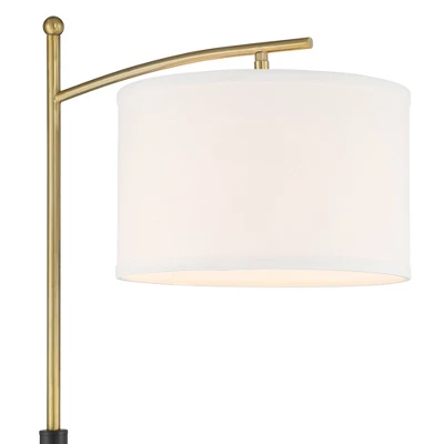 Possini Euro Design Modern Downbridge Floor Lamp 64" Tall Black Brass Metal Linen Drum Shade For Living Room Reading Bedroom Home - Image 2