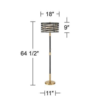 Possini Euro Design Halifax Modern Industrial Floor Lamp 64 1/2" Tall Matte Black Warm Gold Metal Double Drum Shade For Living Room Bedroom Office - Image 6