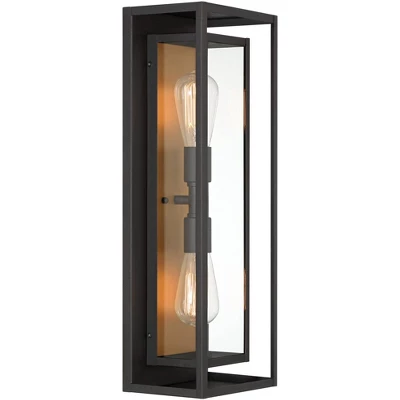 Possini Euro Design Metropolis Mid Century Modern Outdoor Wall Light Fixture Black Gold 22" Clear Glass For Post Exterior Barn Deck House Porch Yard - Image 4