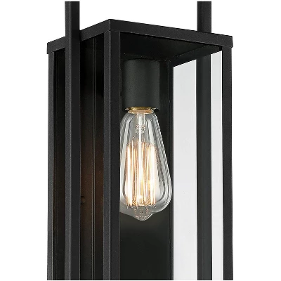 Possini Euro Design Jericho Modern Outdoor Wall Light Fixture Textured Black Metal 19" Clear Glass Panel For Post Exterior Barn Deck House Porch Yard - Image 2