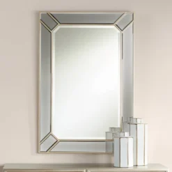 Possini Euro Design Katia Rectangular Vanity Wall Mirror Modern Beveled Edge Dark Champagne Frame 28" Wide For Bathroom Bedroom Living Room Office
