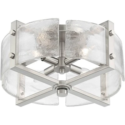 Possini Euro Design Prane Modern Industrial Ceiling Light Semi Flush Mount Fixture 17" Wide Brushed Nickel 4-Light Warped Glass For Bedroom Kitchen - Image 5