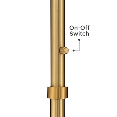 Possini Euro Design Artisan Swing Arm Floor Lamp 62.25" Tall Warm Antique Brass Linen Drum Shade For Living Room Reading Bedroom Office - Image 4