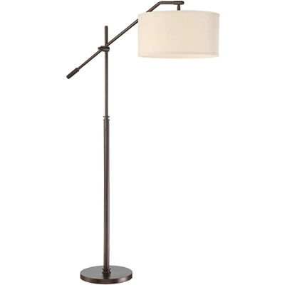 Possini Euro Design Modern Floor Lamp With USB Port 62 1/2" Tall Oil Rubbed Bronze Boom Arm Brown Drum Shade For Living Room House - Image 8