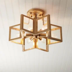 Possini Euro Design Casa Star Modern Ceiling Light Semi Flush Mount Fixture 16" Wide Warm Brass 6-Light Clear Glass For Bedroom Kitchen Living Room