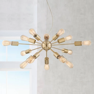 Possini Euro Design Hemingson Gold Large Chandelier 33" Wide Modern Sputnik 12-Light LED Fixture For Dining Room House Foyer Kitchen Island Entryway
