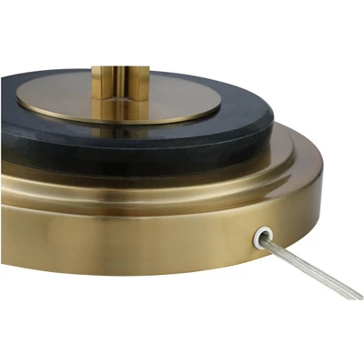 Possini Euro Design Palisade Modern Floor Lamp 64" Tall Satin Brass Metal Trimmed Fabric Tapered Drum Shade For Living Room Bedroom Office House Home - Image 5