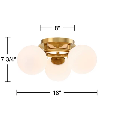 Possini Euro Design Modern Ceiling Light Flush Mount Fixture Brass 18" Wide 3-Light Frosted White Glass Globes Bedroom Living Room - Image 6