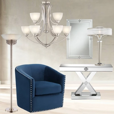 Possini Euro Design Light Blaster Art Deco Torchiere Floor Lamp 72 1/2" Tall Brushed Nickel LED Frosted Glass Bowl Shade For Living Room Bedroom House - Image 7