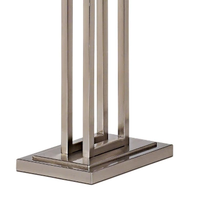 Possini Euro Design Modern Floor Lamp 62" Tall Brushed Nickel Openwork Rectangular Profile Off White Fabric Shade For Living Room Reading - Image 3