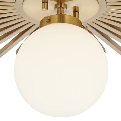 Possini Euro Design Hazel Modern Ceiling Light Semi Flush Mount Fixture 24" Wide Warm Brass White Globe Shade For Bedroom Kitchen Living Room Hallway - Image 2