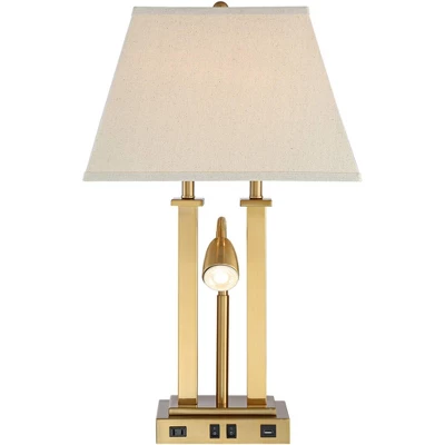 Possini Euro Design Possini Euro Deacon Brass Gooseneck Lamps With USB Port And Outlet Set Of 2 - Image 6