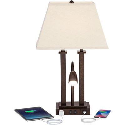 Possini Euro Design Possini Euro Deacon Bronze Gooseneck Lamps With USB And Outlet Set Of 2 - Image 2