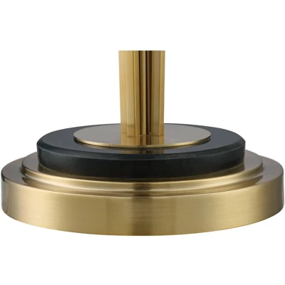 Possini Euro Design Palisade Modern Floor Lamp 64" Tall Satin Brass Metal Trimmed Fabric Tapered Drum Shade For Living Room Bedroom Office House Home - Image 4