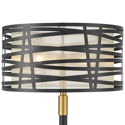 Possini Euro Design Halifax Modern Industrial Floor Lamp 64 1/2" Tall Matte Black Warm Gold Metal Double Drum Shade For Living Room Bedroom Office - Image 2