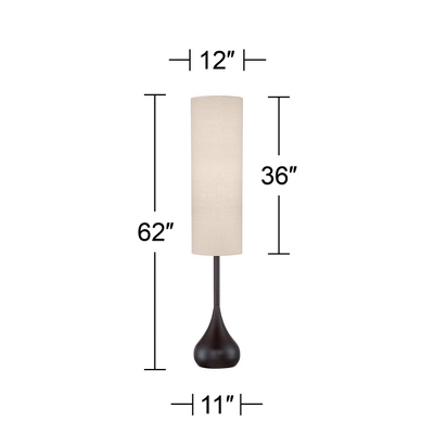 Possini Euro Design Mid Century Modern Floor Lamp 62" Tall Bronze Metal Droplet Off White Cream Cylinder Shade For Living Room Reading - Image 4