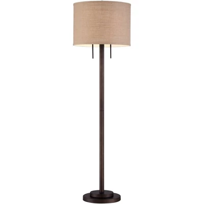 Possini Euro Design Garth Modern Floor Lamp Standing 63 1/2" Tall Oil Rubbed Bronze Burlap Fabric Drum Shade For Living Room Bedroom Office House Home - Image 5
