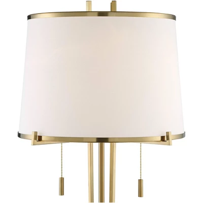 Possini Euro Design Palisade Modern Floor Lamp 64" Tall Satin Brass Metal Trimmed Fabric Tapered Drum Shade For Living Room Bedroom Office House Home - Image 2