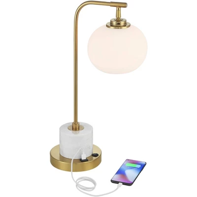 Possini Euro Design Barclay Modern Desk Lamp 23" High Warm Gold With USB Charging Port Frosted Glass Shade For Bedroom Living Room Bedside Office Kids - Image 2