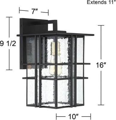 Possini Euro Design Arley Modern Industrial Outdoor Wall Light Fixtures Set Of 2 Black 16" Seedy Glass For Post Exterior Barn Deck House - Image 6